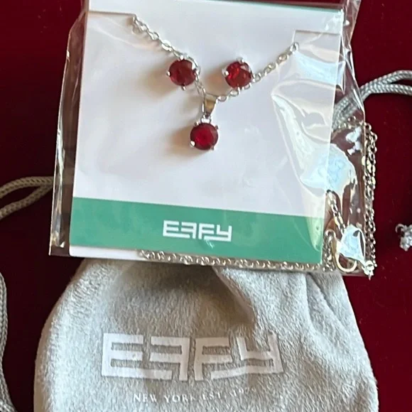 NEW EFFY Faux Ruby silver tone necklace & pierced earrings in EFFY Pouch - Picture 1 of 4